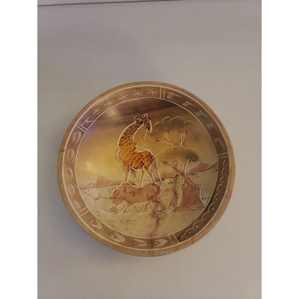 Carved Soapstone 6 IncDish African Art Pottery Safari Trinket Made In KENYA